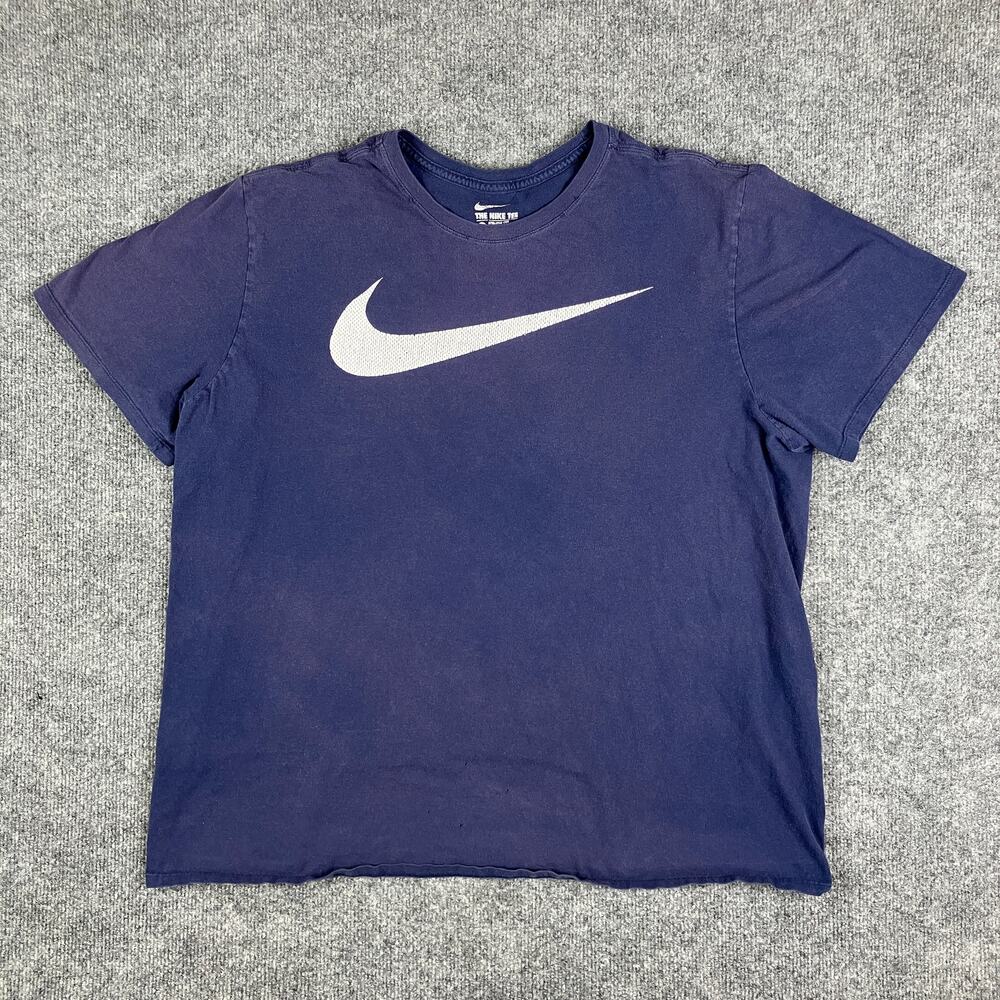 Nike TShirt Mens Size XXL Navy Blue Swoosh Logo Athletic Cut Casual Short Sleeve